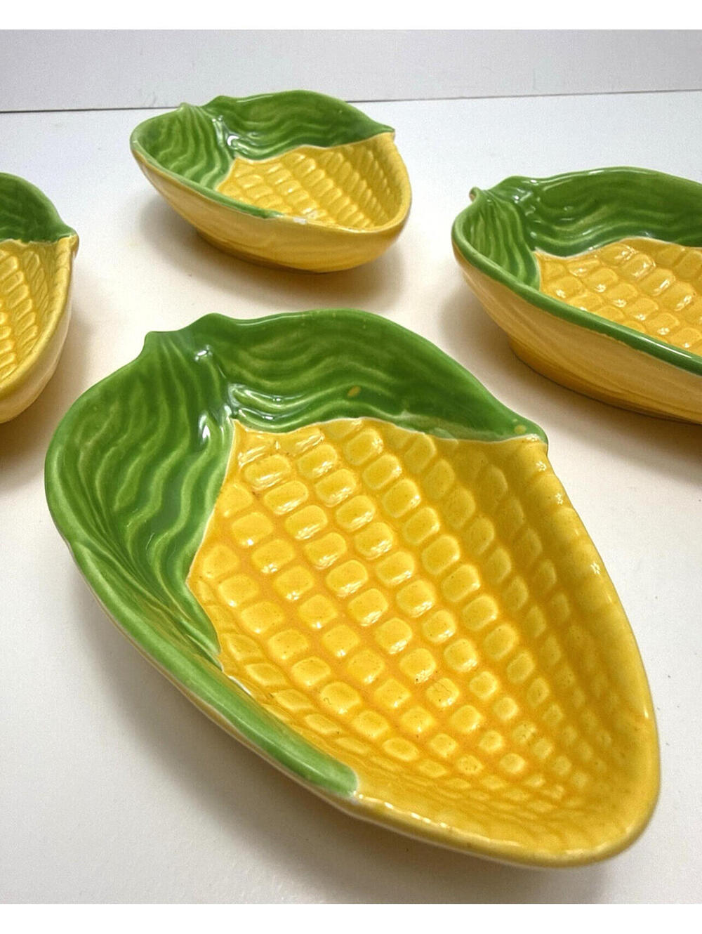 Vtg Corn Cob Butter Pat Dishes Japan Walt Disney Set 4 Small Mini 4.75"L